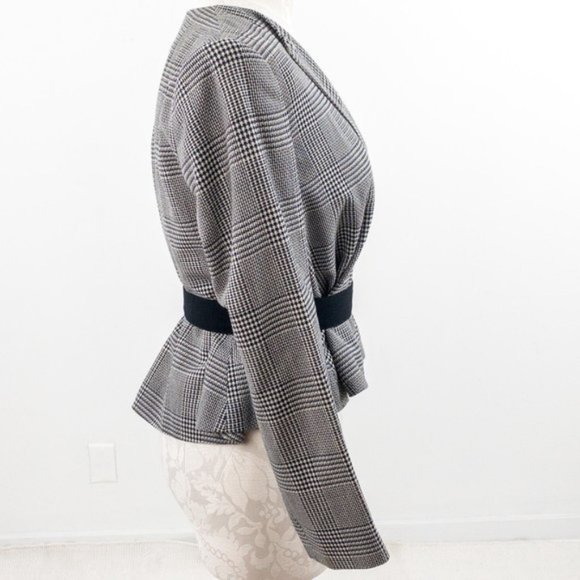 Vintage 80s 4 Wool Houndstooth Print Swing Blazer - Picture 3 of 11